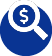 white icon of dollar sign in the middle of search icon